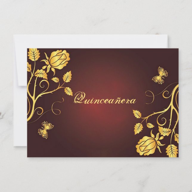 Quinceanera Einladung Gold Foil on Burgundy, (Vorderseite)