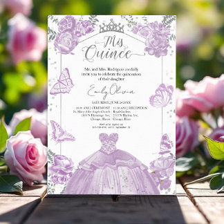 Quinceanera Einladung Lavender Dress Floral
