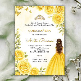 Quinceañera-Einladung mit eleganten gelben Rosen  Einladung