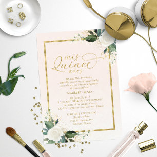 Quinceanera-Einladung Rosa Goldfolie Floral Einladung