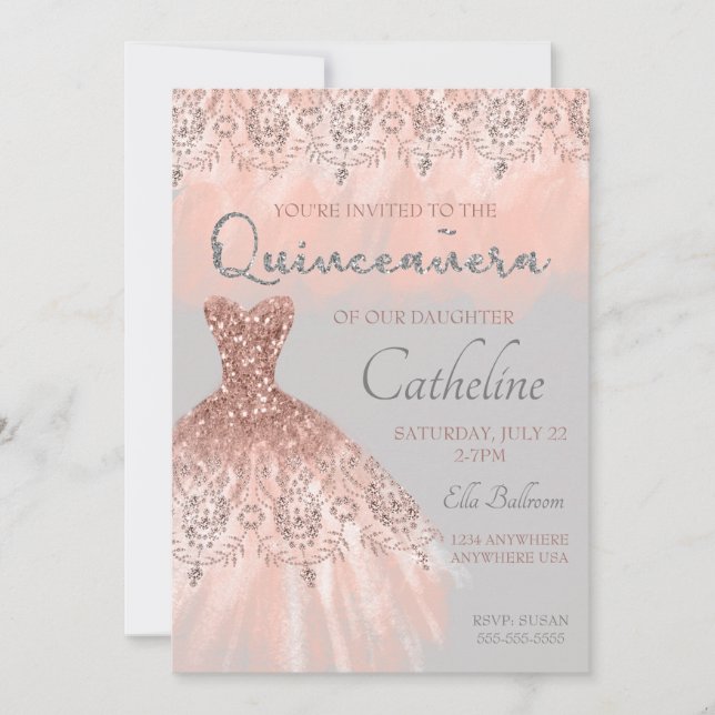 Quinceanera Einladung Rose Gold, 15. Geburtstag (Vorderseite)