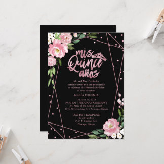 Quinceanera Einladung Rose Goldene Forelle Rosa Bl