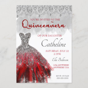 Quinceanera Einladung rot Silber 15. Geburtstag