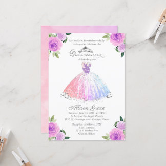 Quinceanera Einladung Silberfarbiges Blumengown