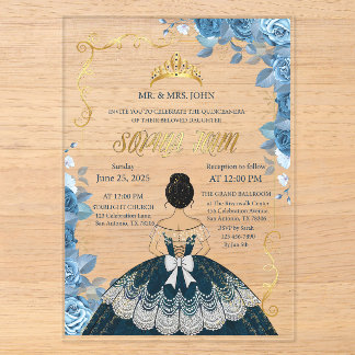 Quinceanera-Einladung Smaragdblauer Acrylanzug Acryleinladungen