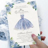 Quinceanera Einladung Spanisch Blue Gown Floral