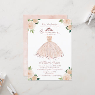 Quinceanera Einladung Spanisch Blush Gown Bloral