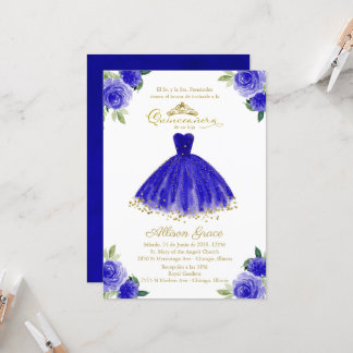 Quinceanera Einladung Spanisch Royal Blue Gown