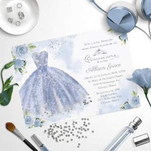 Quinceanera-Einladung Spanisches Silberblaues Klei Einladung