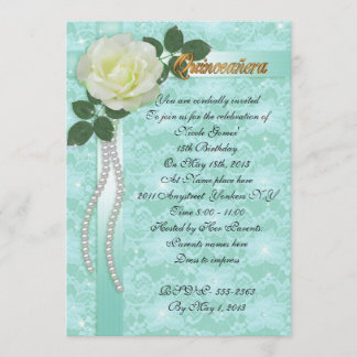 Quinceanera Einladung Spitze und weiße Rose