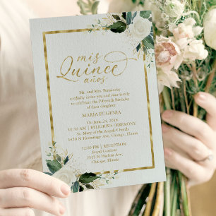 Quinceanera-Einladung Weiß Goldfolie Floral Einladung