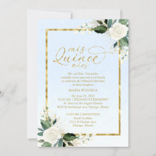 Quinceanera-Einladung Zweisprachig Blau Goldfolie Einladung