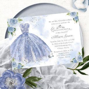 Quinceanera-Einladung Zweisprachig Hellblaues Klei Einladung