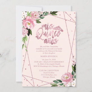 Quinceanera-Einladung Zweisprachig Rosa Erröten Einladung
