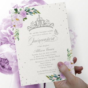 Quinceanera-Einladung Zweisprachig Tiara Lila