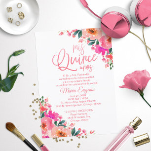 Quinceanera-Einladungen Spanisch Hot Pink Floral Einladung