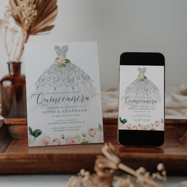 Quinceañera Elegant Blumenkleid 15. Geburtstag Einladung (Von Creator hochgeladen)