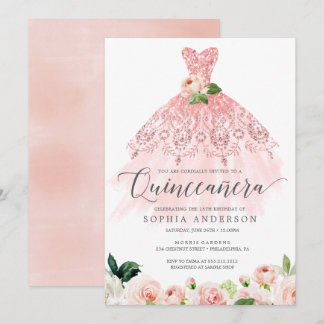 Quinceañera Elegant Blumenkleid 15. Geburtstag Inv Einladung