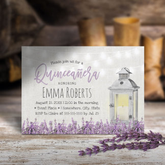 Quinceanera Elegante Lavender Blume Weiße Laterne Einladung