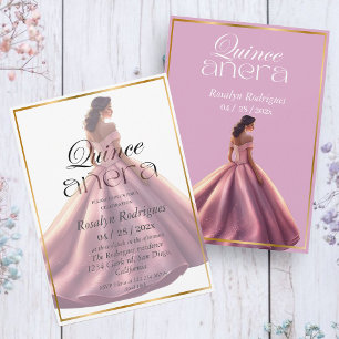 Quinceañera Elegante Moderne Rose Rosa Kleid Einladung