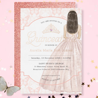 Quinceañera Elegante Roségold Glitter Geburtstag Folieneinladung