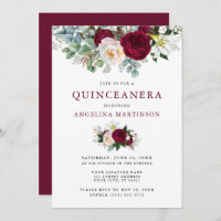Quinceanera Elegante Watercolor Burgund Blumen