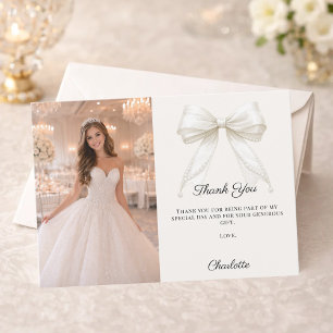 Quinceanera Elfenbein-Bogen-Foto Perlen elegant Dankeskarte