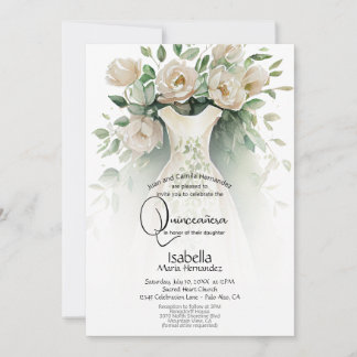 Quinceañera | Elfenbeinküste Blume und Kleidung Einladung