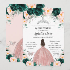 Quinceañera Emerald Blush Bloral Prinzessin Silver Einladung