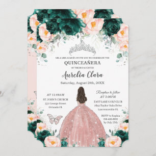 Quinceañera Emerald Blush Bloral Prinzessin Silver Einladung