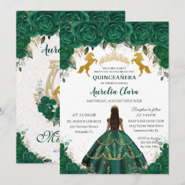 Quinceañera Emerald Floral Princess Gold Pferde Einladung