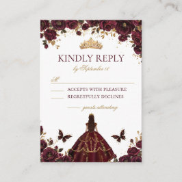 Quinceañera Emerald Gold Burgundy Roses Princess Begleitkarte