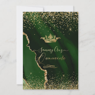 Quinceanera Emerald Green Agate Imitats Gold Dust  Einladung