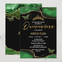 Quinceañera Emerald Green Agate Marble Butterflieg