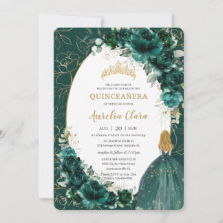Quinceañera Emerald Green Bloral Blonde Princess Einladung