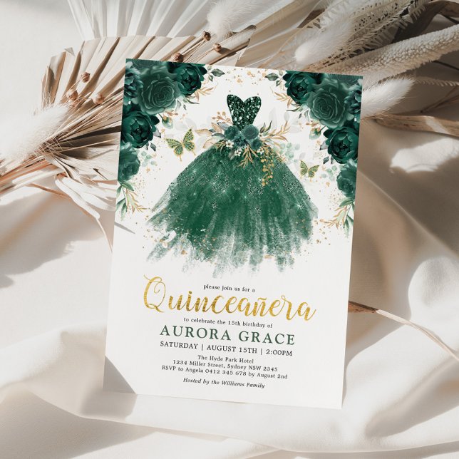 Quinceañera Emerald Green Blume Princess Birthday Einladung (Von Creator hochgeladen)