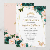 Quinceañera Emerald Green Blush Floral Twins