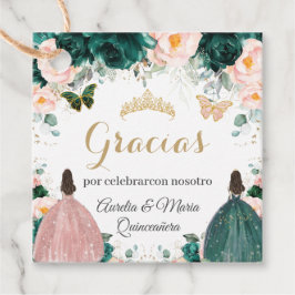 Quinceañera Emerald Green Blush Floral Twins Geschenkanhänger