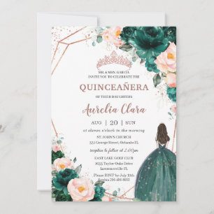 Quinceañera Emerald Green Blush Rose Gold Einladung
