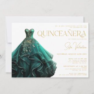 Quinceañera Emerald Green Dress Gown Gold Princess Einladung