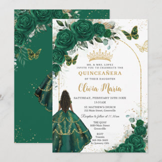 Quinceañera Emerald Green Floral Brown Princess Einladung