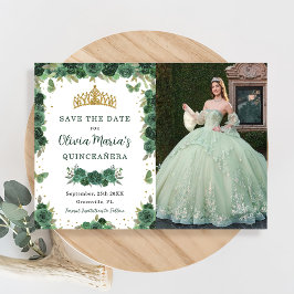 Quinceañera Emerald Green Floral Butterfells Foto Save The Date