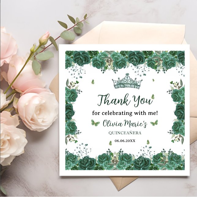 Quinceañera Emerald Green Floral Butterfliegen Tia Serviette (Von Creator hochgeladen)