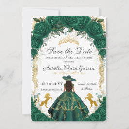 Quinceañera Emerald Green Floral Charro Pferde Save The Date