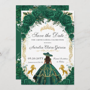 Quinceañera Emerald Green Floral Charro Pferde Save The Date