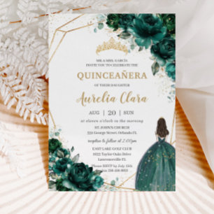 Quinceañera Emerald Green Floral Gold Princess Inv Einladung