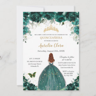 Quinceañera Emerald Green Floral Gold Prinzessin Einladung