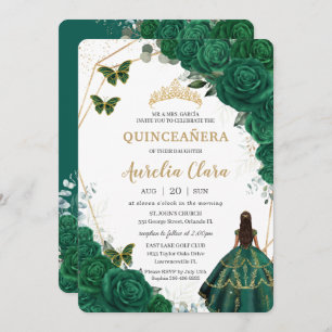 Quinceañera Emerald Green Floral Gold Prinzessin Einladung