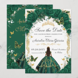 Quinceañera Emerald Green Floral Gold Prinzessin Save The Date