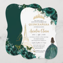 Quinceañera Emerald Green Floral Paris Gold Crown